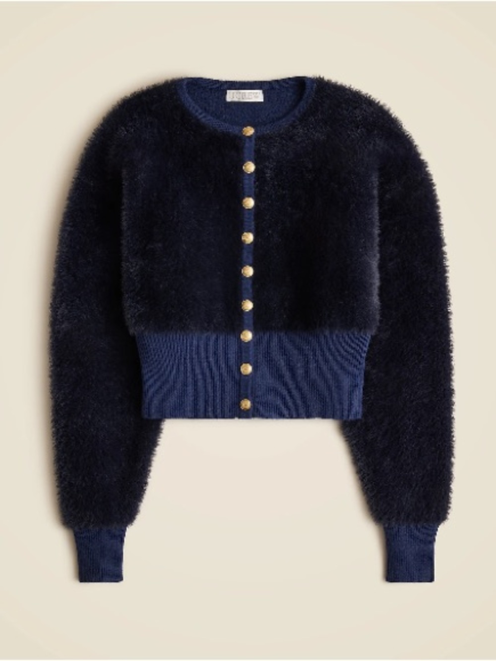 J.Crew $178 Fitted-Waist Fuzzy Yarn Cardigan Navy Gold Buttons Size S